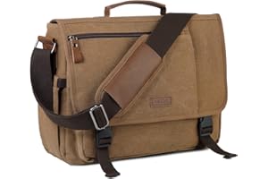 VASCHY Bandolera Hombre Grande, Bolso Mensajero Hombre Bandolera Ordenador Bolso Portátil 15,6 Pulgadas Bolso de Lona con Correa Acolchada para Trabajo Escuela Viaje Uso Diario