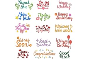 INFUNLY 15pcs Word Die Cut for Card Making Blessing Word Metal Cutting Dies Congratulations Die Cuts Happy Birthday Embossing Stencils Template for DIY Scrap-Booking Decor Wedding Birthday Card