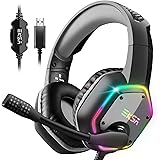 EKSA E1000 USB Gaming Headset for PC - Computer Headphones with Microphone/Mic Noise Cancelling, 7.1 Surround Sound Wired Hea