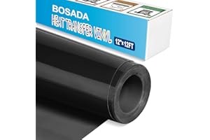 BOSADA Black Heat Transfer Vinyl,12"x12FT Iron on Vinyl,Black Htv Vinyl for T-Shirts,Pillow,Shoes,Bags and Hats(Black)