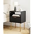 HEYZOEY Bedside Table, Small Bedside Tables with Drawer and Storage Shelf, Wooden Nightstand with Gold Legs, Mid-Century Modern Bed Side End Table for Bedroom, Living Room, Black