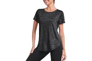 Deaviya Sport T-Shirt Damen, Kurzarmshirt Frauen Locker, Workout Tops Rundhalsausschnitt Athletisch Lässig Laufen Yoga Fitness T-Shirts Seite Split Tee