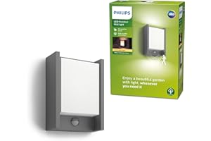 Philips myGarden Arbour LED Outdoor Wall Light with Motion Sensor [Anthracite] 1 x 6 W Integrated LED Light, For Garden and Patio Lighting