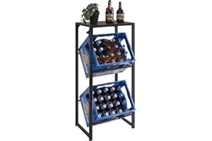 Aibiju Getränkekistenregal 2 Kisten Stabil Metall Ständer Getränkekisten, Freistehend Kistenständer, Getränkeregal Wasserkistenregal,für Wohnzimmer, Küche, Weinkelle,46x32x105 cm,YD-YLJ001B