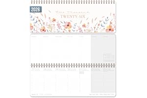 Häfft® Calendario de escritorio semanal internacional 2026 apaisado "Sweet Flowers" 1 semana 2 páginas, 29,8 x 11,6 cm, multilingüe - sostenible y respetuoso con el clima