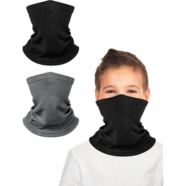 SEFIRST 2 Pièces Cache-Cou Enfant Hiver – Tour De Cou Polaire Doux, Snood Multifonction Coupe-Vent Pour Ski, Moto, Randonnée – Noir Et Gris – Taille Unique