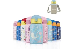 Autsel 400ml Botella Agua Niños Acero Inoxidable con Pajita Reutilizable Botella Termica Infantil Sin BPA para la Escuela