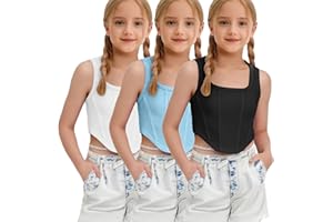 KODMNSW 3er Pack Mädchen Unterhemden Crop Top Sport Oberteile Ärmellos Eckiger Ausschnitt Tshirt Sommer Tops Casual Kurz Slim Süß Bluse Einfarbige Tee Shirt 8-14 Jahre