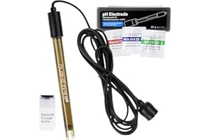 GAIN EXPRESS Replacement pH Electrode with Calibration Powder, 0-14 pH Highly Accurate Probe with BNC Connector & 200cm Cable for Continuous Liquid Measurement