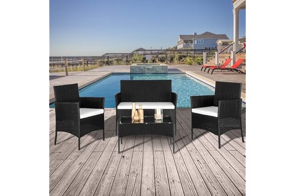 Alightup Salon de Jardin Exterieur en Resine 4 Meubles Résine Tressée Ensemble Table et Chaises Coussins d´Assise Amovibles 3 Canapé 1 Table en Verre Trempé Gain de Place Osier Tressé à la Main
