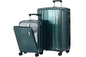 TydeCkare Luggage Set 2 Piece 20/28, 20" with Front Pocket & 28" Luggage Expandable, ABS+PC Suitcase with Spinner Wheels, TSA Lock, with YKK Zipper, Dark Green