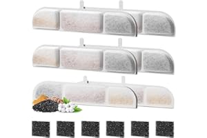 6 Pezzi Filtri Fontanella per Gatti per 2,5L Fontanella per Gatti Senza Fili, Feriva Filtri per Fontane per Animali Domestici, Quadripla Filtrazione Filtri di Ricambio(6 Filtri+6 Spugna)