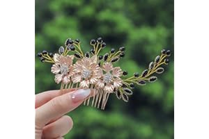 IYOU Mujeres Boda Peine Flor Negro Peinetas Laterales de Boda Diamante de Imitación Rosario Barroco Piezas de Cabello Accesorios por Novia y Dama de Honor