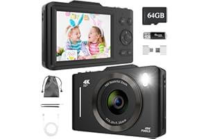 BEMKIA Digital Camera 4K 48MP, Digital Cameras Kids with 64GB Card, Anti Shake | 2.8" Large Screen | 16X Digital Zoom | Autofocus, Compact Camera Vlogging Camera for Kids Beginners Teenagers