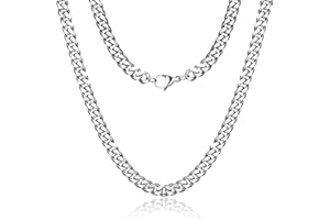 RWQIAN Collana Cubana per Uomo 4.5mm/6mm/9mm Argento Acciaio Inossidabile Catena a maglia Ragazzi Catena a maglia Gioielli Cubani Catena Hip-Hop Lunghezza 46-61CM