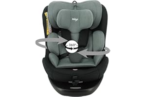 NANIA Migo - Seggiolino auto NINO girevole a 360° - R129 I-Size 40-150 cm - Dalla nascita fino a circa 12 anni - Gruppo 0+/1/2/3 - Attacchi Isofix - Protezioni laterali (Nino grigio)