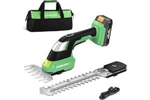 WORKPROX Tagliasiepi a Batteria 20V, 2-in-1 Forbici a Batteria con 2 lame da 2Ah con funzione PowerBank e cavo di ricarica di tipo C, tagliaerba elettrico Per diserbare, potare gli alberi