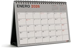 Miquelrius - Calendario 2026 de sobremesa, Papel 100% reciclado post-consumo, Organizador mensual A5: 210 x 148,5 mm, Con espiral doble y espacio para anotar, Planificador de escritorio, Español