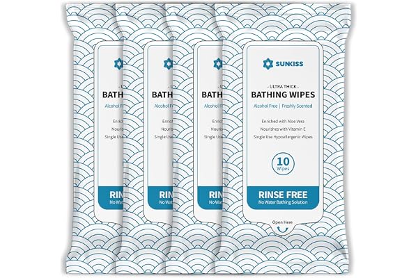 SUNKISS TrustPlus Lingettes Sans Bain avec Aloès, Extra Épais 20 x 30 cm Lingettes Nettoyantes pour le Adultes Peaux Sensibles,Gym, Camping, Voyage, Sans Alcool,40 unité