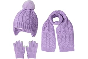 MAZELIKEHOOD Cappello Sciarpa Guanti per Bambina Set Invernale 3 Pezzi con Pon Pon Berretto di Caldo Sciarpa e Guanti per Neve Accessori Invernali per Ragazze 3-10 Anni