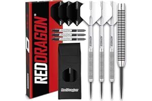 RED DRAGON Pegasus Jeu de fléchettes Professionnelles en tungstène Steeltip Disponible en 21, 23, 24, 25, 26, 28, 30 grammes avec ailettes, tiges (tiges) et Portefeuille