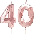 Rose Gold 40th Birthday Candles - Number 40 Candles for Cake, Toppers for 40 Year Old Women