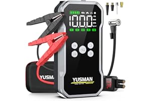 YUSMAN Auto Starthilfe Powerbank mit Kompressor, 5000A 150PSI Car Starthilfe Powerbank für pkw(Bis zu 10L Benzin/7L Diesel), 15800mAh 4-in-1 powerbank starthilfe mit 2 LED-Licht, Schnellladung,LCD