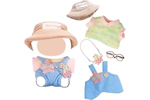 CARREUTY Vêtements compatibles avec Labubu poupées - Chemise colorée à Manches Courtes - Combinaison avec étoile à Cinq Branches - Bonnet à Lunettes - Sac pour Les Mini poupées en Peluche de 17 cm - Non