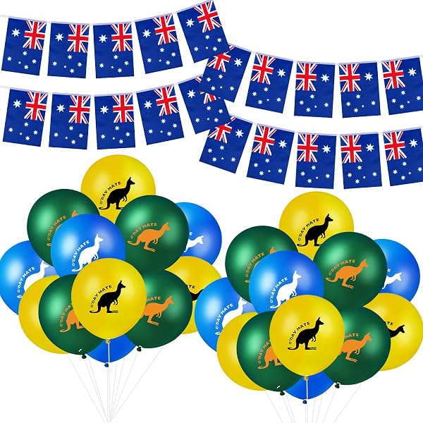 Australien-Kostüm-Set - Große Flagge, Korkhut Mit Känguru & Aufblasbares Känguru, Für Partys & Events