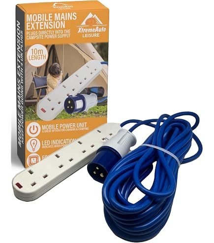 16A 2-Way Mains Hook Up Lead Adaptor For Caravans & Motorhomes - 220-240V, Blue/White