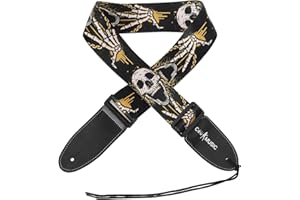 Simtyso Adjustable Soft Leather Thick Strap Skull Style for Electric Acoustic Guitar Bass Guitar