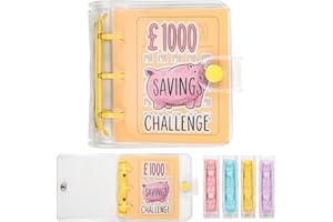 Mafeigu Mini Money Saving Binder with 25 Envelopes, ￡1000 Savings Challenge Book, Portable for Budgeting Cash Planner,School Class Prize Gift (Yellow, ￡1000)