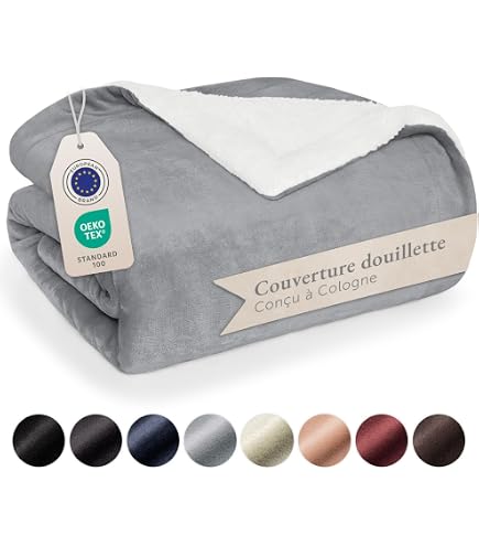 Blumtal Couverture Chaude 230x270 cm avec Motif torsadé - Couverture Polaire certifiée Oeko-TEX intérieur Sherpa Doux - couvertures et Plaids - Plaid XXL - couvertures, Plaids et boutis Gris-Ivory