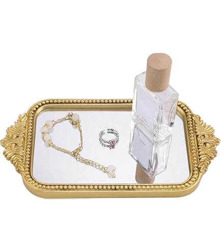 Vassoio Decorativo Vintage Specchio Oro - Organizer Trucchi E Gioielli 36.8x25.4cm - Foto 7