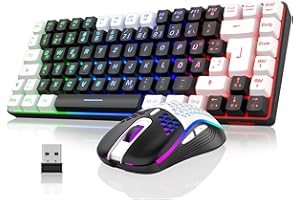 RedThunder K84 Clavier et souris de jeu sans fil QWERTZ DE, rechargeable, compact, ultra-léger Construction Honeycomb pour PC, Mac, PS5, Xbox (version noir et blanc 2024)