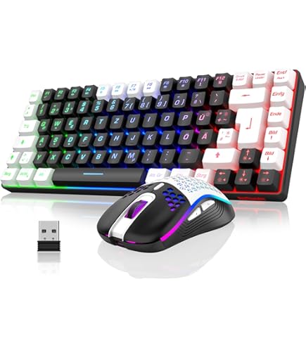 TECURS Mechanical Gaming Keyboard Wireless RGB Backlit 65% TKL Azerty Gaming Keyboard with Bluetooth/2.4G/Type-C 68 Keys Anti-Ghost Switches Red for