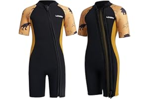 Lansru Muta in neoprene per bambini – 2,0 mm corta in neoprene per ragazzi, con chiusura lampo pionieristica, protezione UV, termica, per surf, nuoto e immersioni