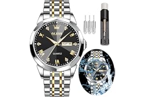 OLEVS Montre pour homme à grand cadran - Style décontracté - En acier inoxydable avec diamants - Analogique - Quartz - Étanche - Date