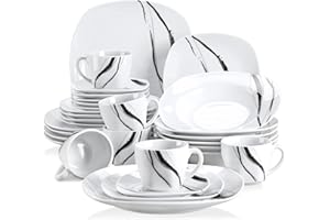 VEWEET Teresa Serwis porcelanowy zestaw zastawa stołowa 30 sztuk, 6 filiżanek 180 ml, 6 talerzy, 6 talerzy, 6 talerzy na dół, 6 talerzy i 6 talerzy deserowych dla 6 osób