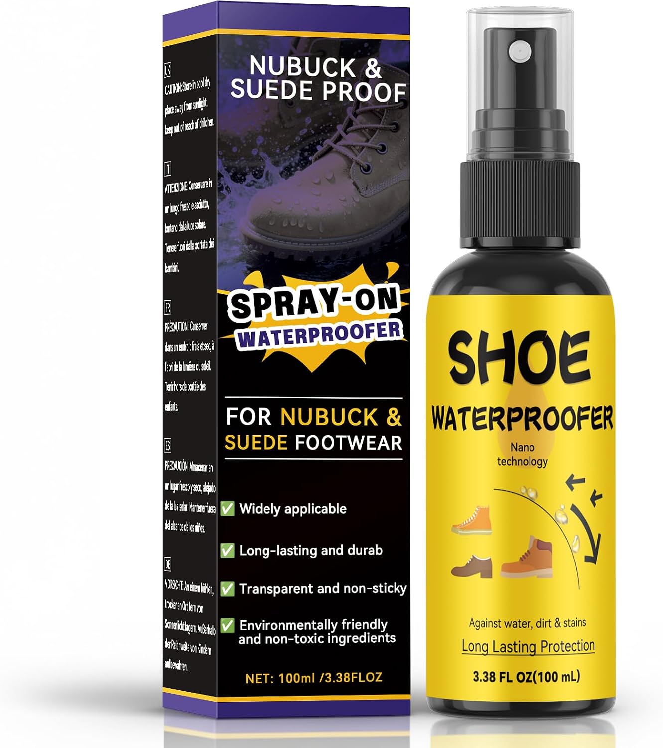 Galitoon Spray Impermeabilizante para Zapatos, Protector Impermeable para Ante, Gamuza, Cuero y Textil, Protección contra Lluvia, Manchas y Humedad para Zapatillas, Botas y Calzado Diario