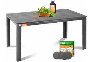 ‎KESSER KESSER® Gartentisch 156x78cm für bis 6 Personen Esstisch Wetterfest & UV-Beständig | Outdoor Tisch mit pulverbeschichteter Stahl-Gestell & Kunststoff Tischplatte in Holz-Optik inkl. 6 Filz-Untersetzer