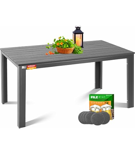 Mojawo Wetterfester Aluminium Gartentisch anthrazit/schwarz Esstisch Gartenmöbel Tischplatte WPC Holzimitat witterungsbeständig, Maße Tische:80cm x 80cm