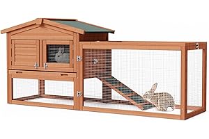 Wiltec XXL Hasenstall 1560 x 520 x 680 mm mit Freilaufgehege und erhöhtem Unterschlupf aus Fichtenholz, Kaninchenkäfig mit 2 Etagen, Kleintierstall