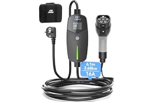 ‎EVDANCE EVDANCE Typ 2 Ladekabel Schuko für Elektroauto 3,68kW[1-phasig, 6.1m, 6-16A] Ladekabel Elektroauto Typ 2 Schuko für Elektroauto & Hybrid(PHEV/EV) - Schwarz