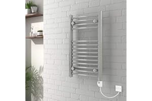 Warmehaus Bathroom Electric Heated Towel Rail 700 x 400 Curved Thermostatic 150W Chrome