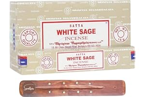 Satya Nag Champa White Sage Incense Sticks | x12 pack | with SAMASIA incense sticks holder | Used for Whomatherapy, Spa, Yoga, Weddings, Meditation, Healing, Positivity and Relaxation
