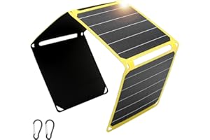 Gugxiom 28W Pannello solare portatile, caricatore di celle solari USB, impermeabile IP65, per il campeggio, l'escursionismo e i viaggi (Giallo)