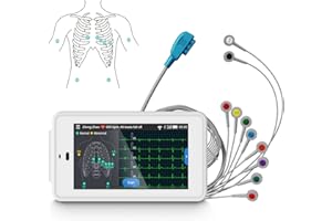 Wellue PG12 Appareil ECG numérique professionnel 6 12 canaux avec algorithmes Glasgow, prend en charge l'acquisition et l'analyse des données ECG en temps réel, le transfert de données WIFI et