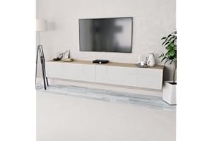 Festnjght Mueble TV Flotante/Mesa TV/Mueble para Salón/Mueble TV Suspendido 240 x 40 x 34 cm Blanco y Roble Sonoma