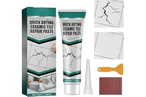 OUXING Ceramic Tile & Porcelain Repair Kit - White Sink and Bath Filler for Small Holes, Cracks, Scratches - 100ml